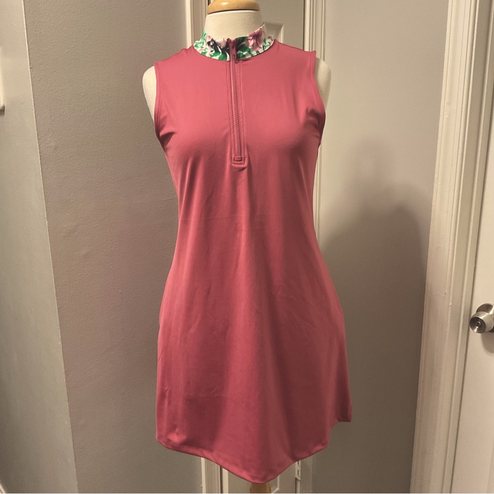 Tommy Bahama Golf Tennis Dress Womens Large Pink 1/4 Zip Shorts Included
